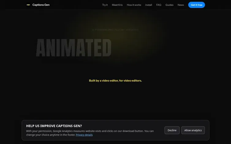 Screenshot of the Captions Gen homepage