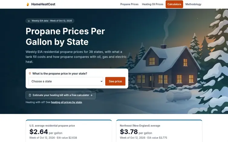 Screenshot of the HomeHeatCost homepage