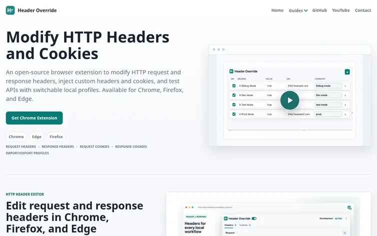 Screenshot of the Header Override homepage