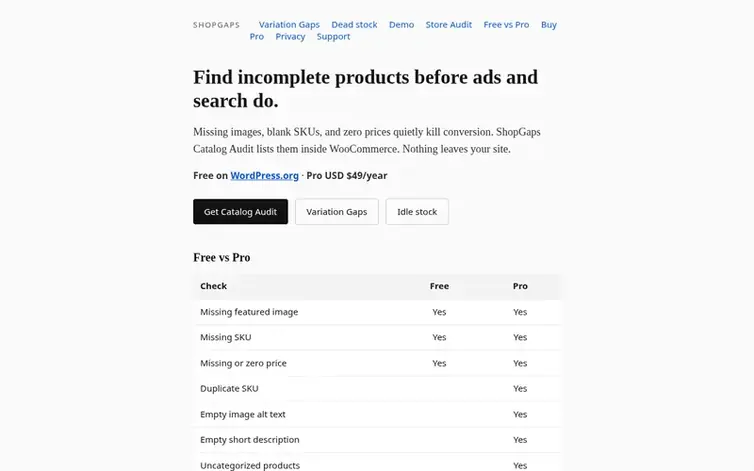 Screenshot of the ShopGaps homepage