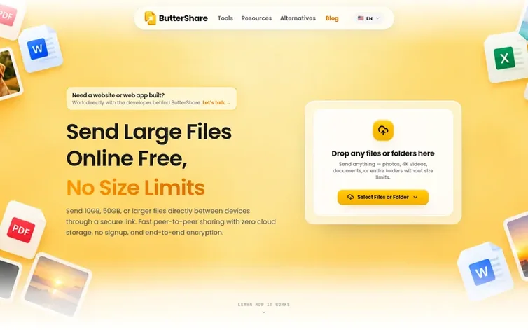 Screenshot of the ButterShare homepage