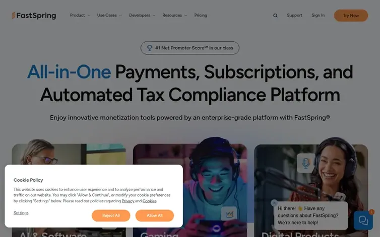 Screenshot of the FastSpring® homepage