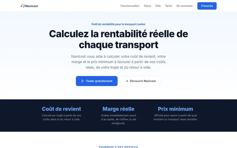 Screenshot of the Navicost homepage