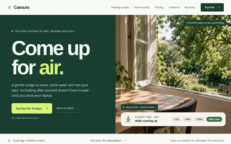 Screenshot of the Caesura homepage
