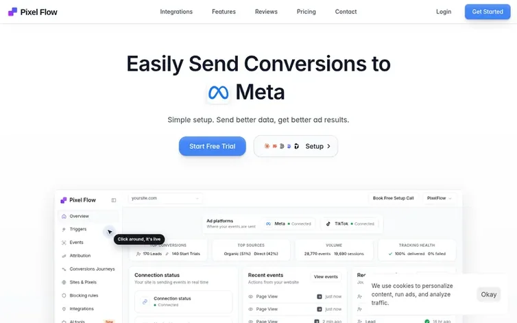 Screenshot of the PixelFlow homepage
