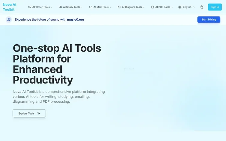 Screenshot of the Nova AI Toolkit homepage