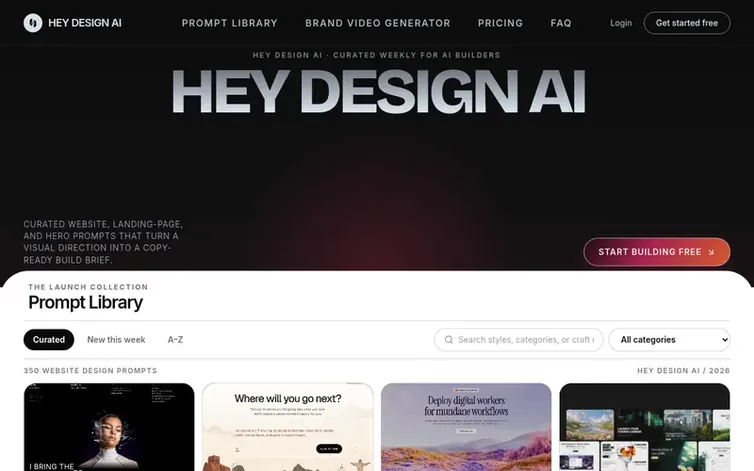 Screenshot of the Hey Design AI homepage