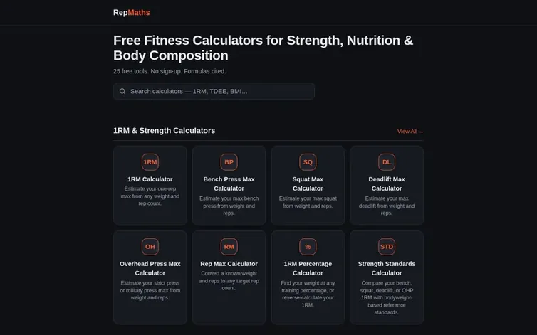 Screenshot of the RepMaths homepage