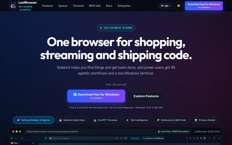 Screenshot of the LastBrowser homepage