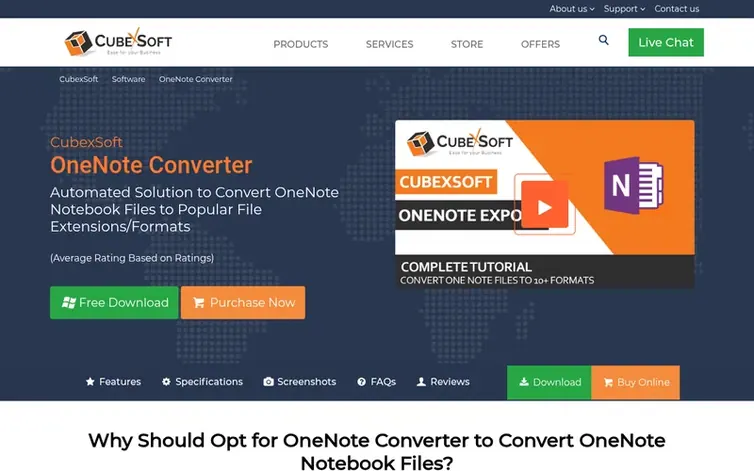 Screenshot of the CubexSoft OneNote Converter homepage