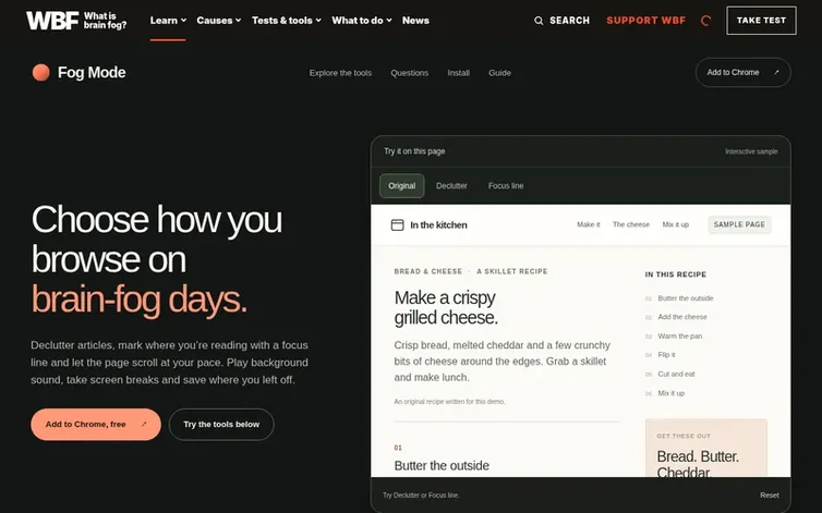 Screenshot of the Fog Mode homepage