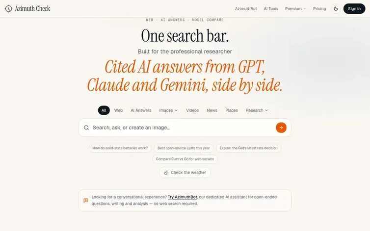 Screenshot of the Azimuth Check homepage