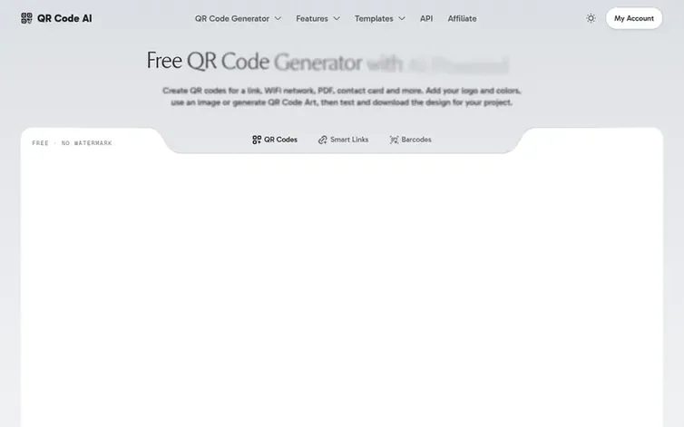 Screenshot of the QR Code AI homepage