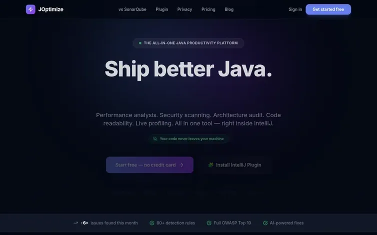 Screenshot of the JOptimize homepage