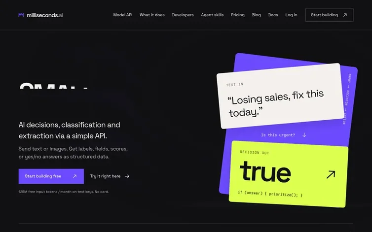 Screenshot of the milliseconds.ai homepage
