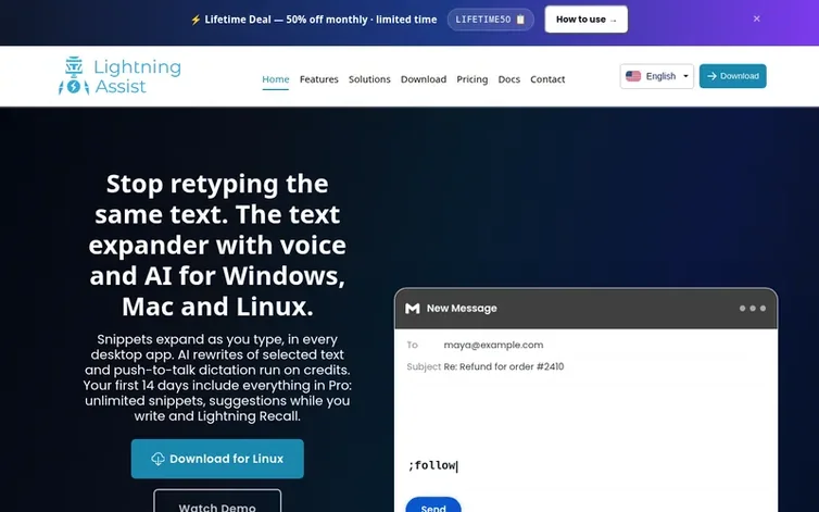 Screenshot of the Lightning Assist homepage