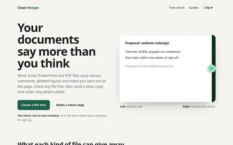 Screenshot of the Clean Retype homepage