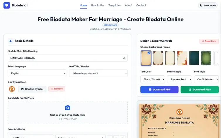 Screenshot of the Biodata Kit homepage