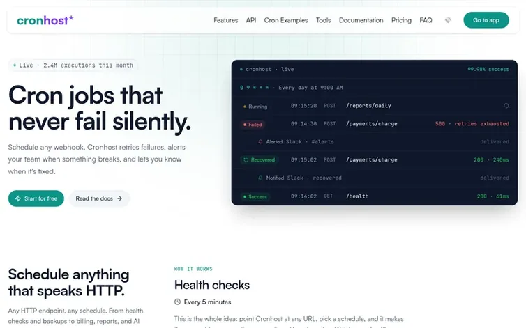 Screenshot of the cronhost homepage
