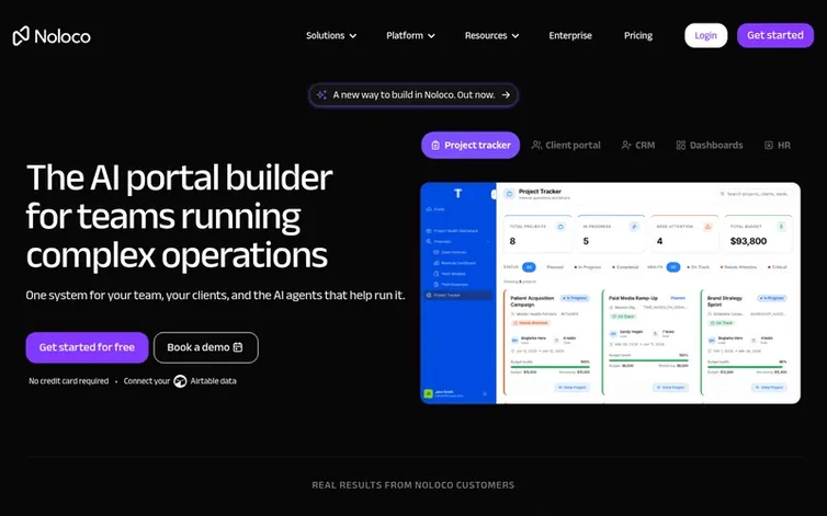 Screenshot of the Noloco homepage