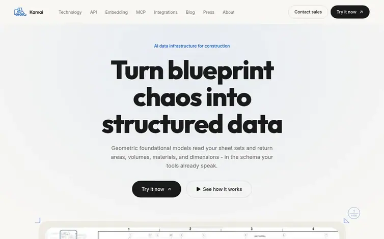 Screenshot of the Kamai homepage