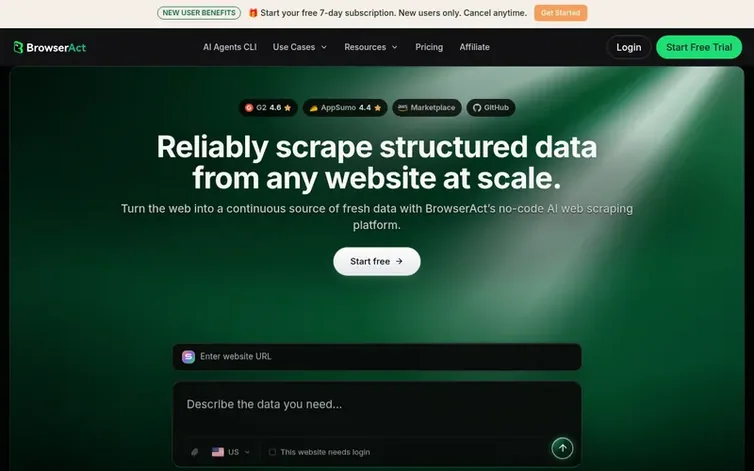 Screenshot of the BrowserAct™ homepage