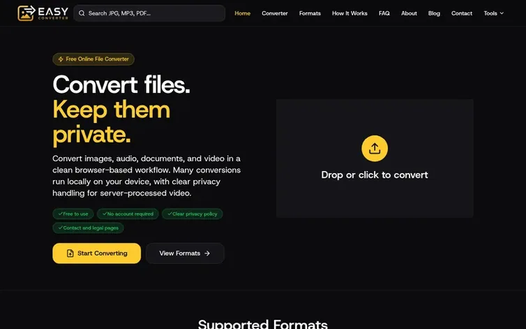 Screenshot of the Easy Converter homepage