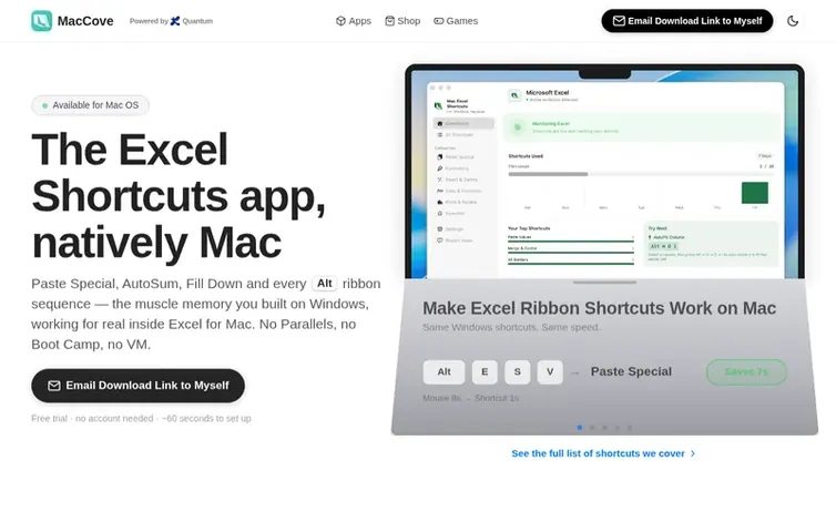 Screenshot of the MacCove homepage