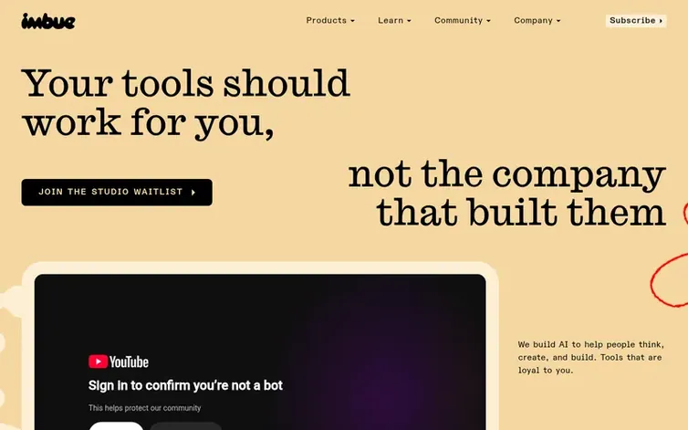 Screenshot of the Imbue homepage