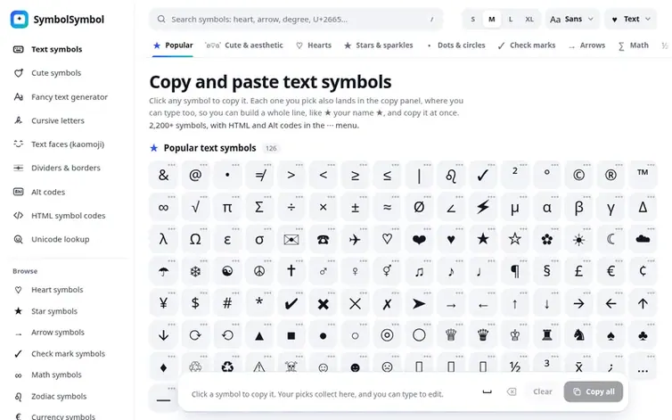 Screenshot of the SymbolSymbol homepage