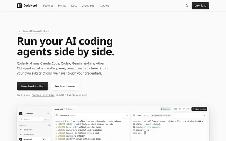 Screenshot of the CodeHerd homepage