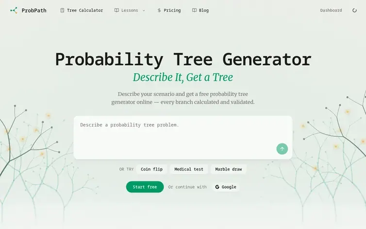 Screenshot of the ProbPath homepage