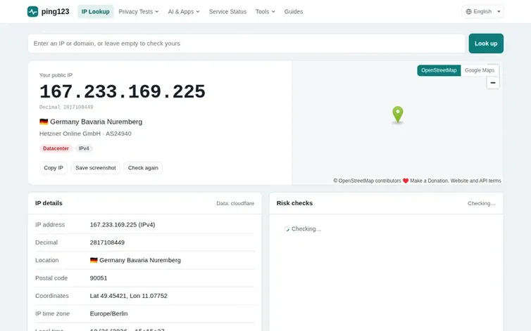 Screenshot of the ping123 homepage