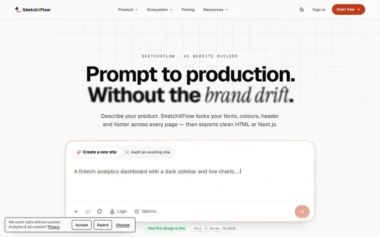 Screenshot of the SketchXFlow homepage