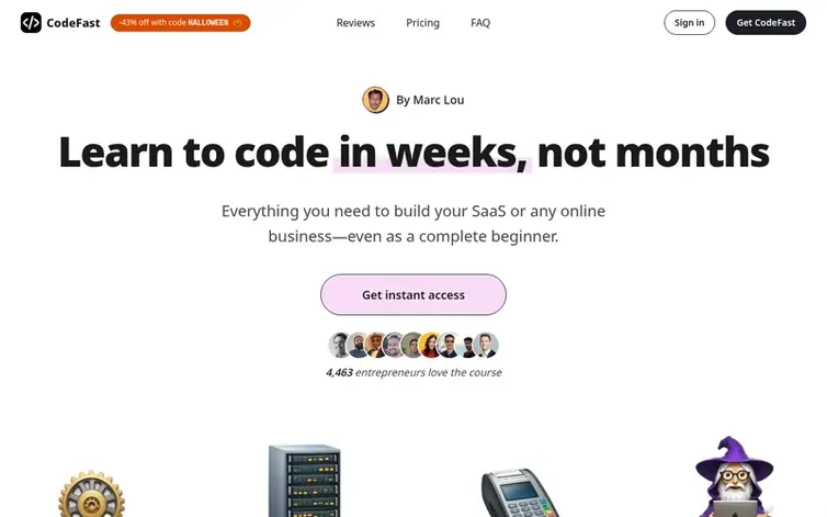 Screenshot of the CodeFast homepage