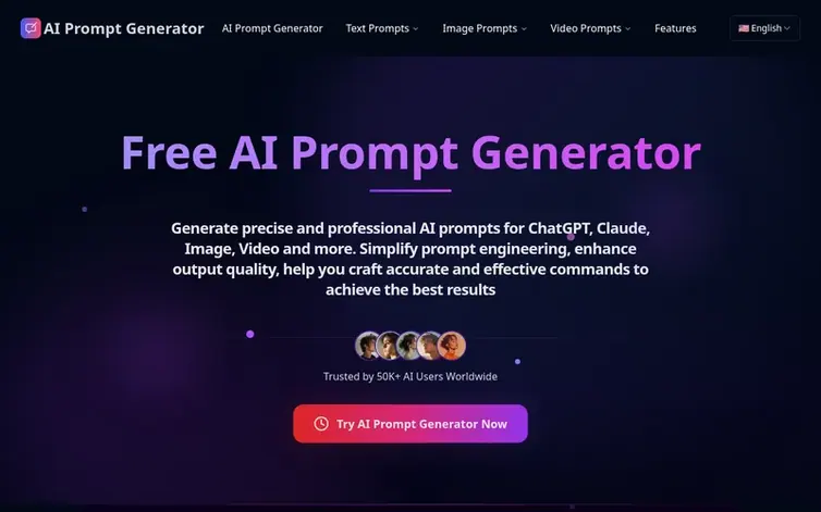 Screenshot of the AI Prompt Generator homepage