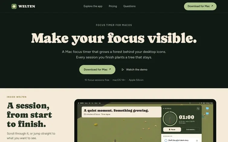Screenshot of the WELTEN homepage