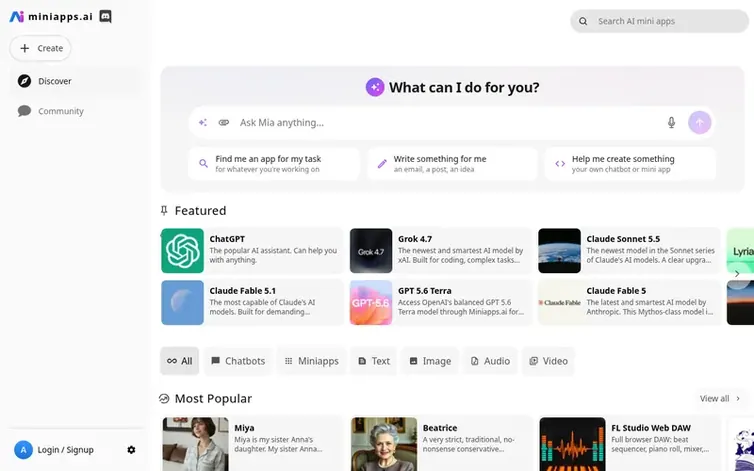 Screenshot of the miniapps.ai homepage