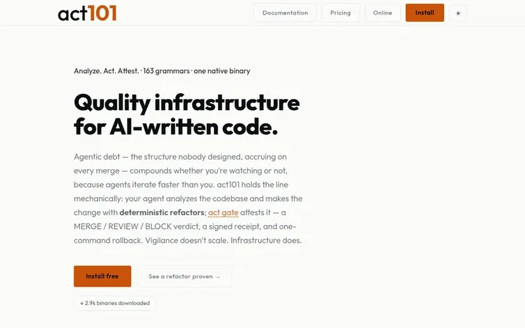Screenshot of the act101 homepage