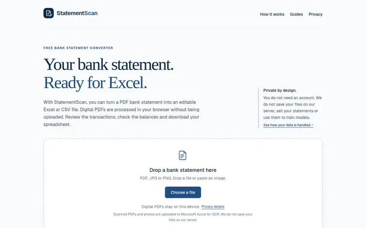 Screenshot of the StatementScan homepage