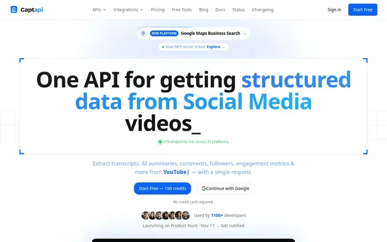 Screenshot of the Captapi homepage