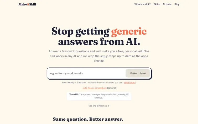 Screenshot of the MakeASkill homepage