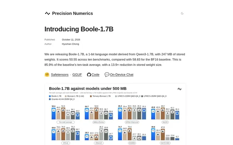 Screenshot of the Boole-1.7B homepage