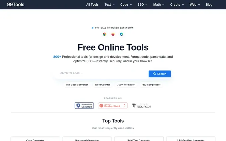 Screenshot of the 99Tools homepage