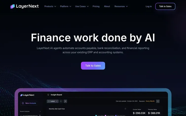 Screenshot of the LayerNext homepage
