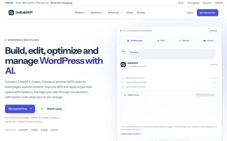Screenshot of the GoBuildWP homepage