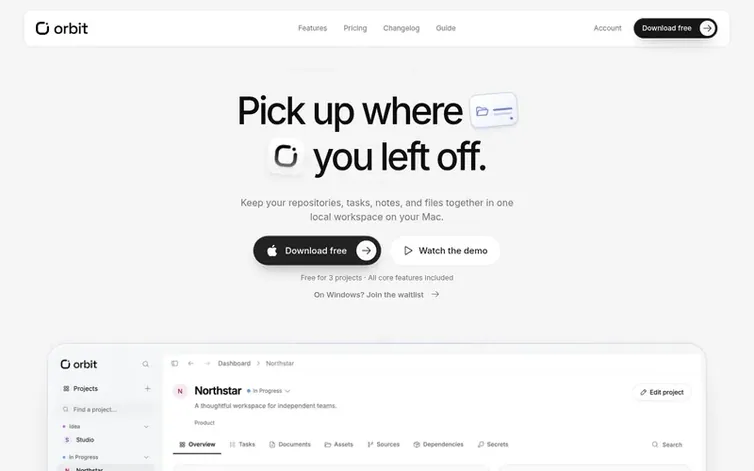 Screenshot of the Orbit homepage