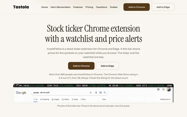 Screenshot of the InvestFellow homepage