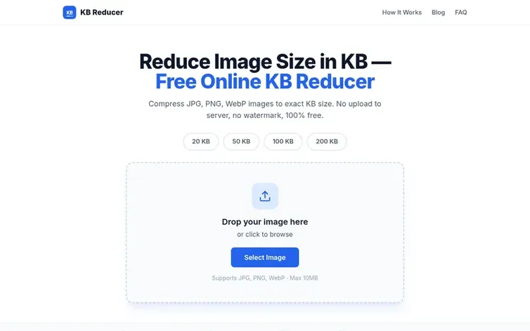 Screenshot of the KB Reducer homepage