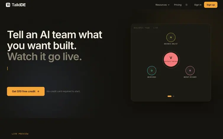 Screenshot of the TalkIDE homepage